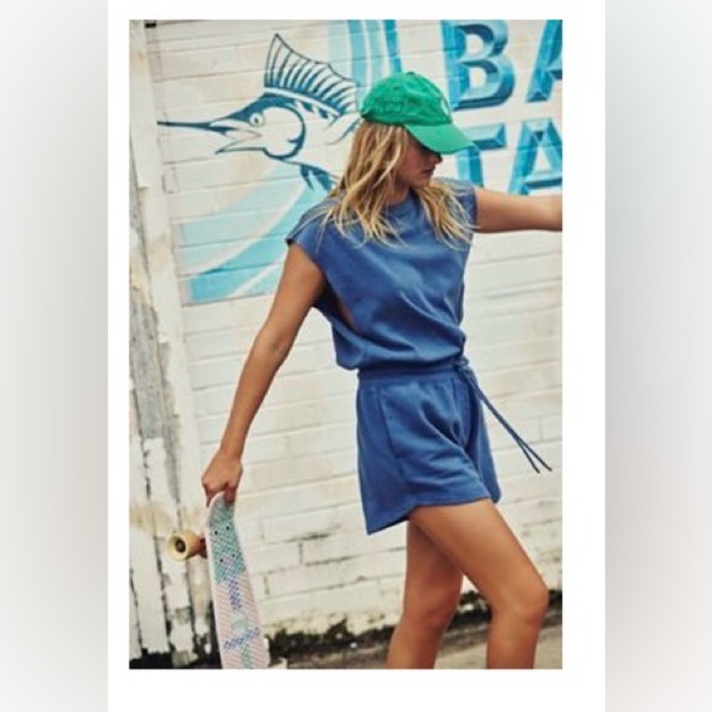 Free People Blue Sleeveless Romper